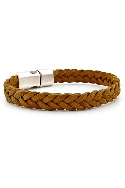 Solfera Tan Soft Braid Leather Metal Magnet Men's Bracelet M020b