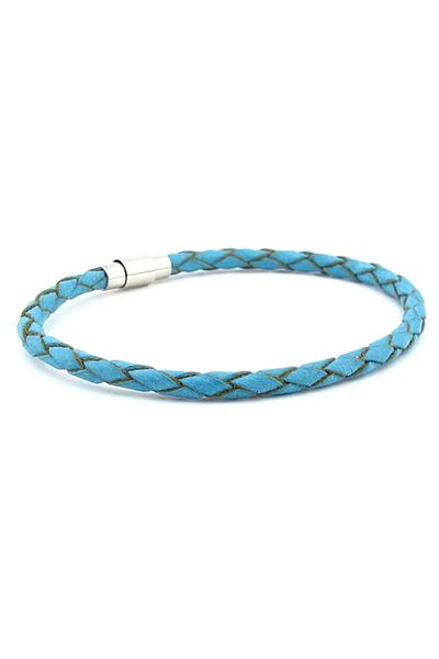 Solfera Blue Genuine Hair Braid Leather Metal Magnet Men's Bracelet M018c