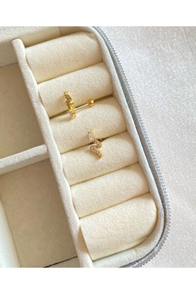 Mien Store Kadın / Kız Gold Rengi Cerrahi Çelik Taşlı Yılan Tragus Kıkırdak P...