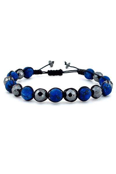 Solfera Sodalite Anthracite Hematite Natural Stone Men's Bracelet J0163