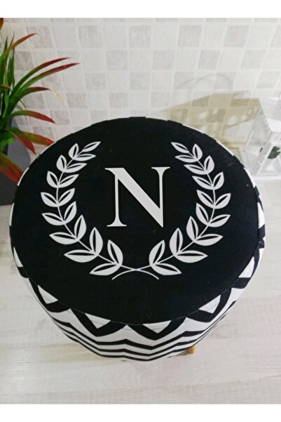 PufyHome Harf Serisi (n) Özel Tasarım Gürgen Ayaklı Çok Amaçlı Dekoratif Puf ...