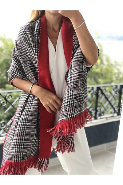 Whoknows ¿ Red Plaid Double Sided Wool Thick Shawl Scarf