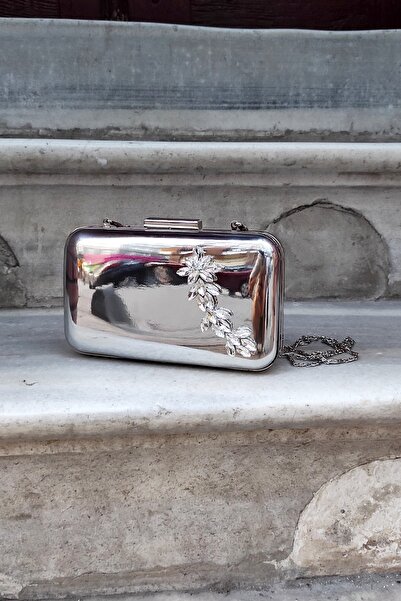 LA CALZATURE Silver Mirror Star Stone Portfolio Box Rochie de Seara Geanta Femei