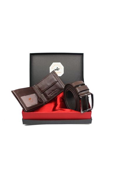 WEST POLO CÜZDAN Портфейл и колан от кафява естествена кожа