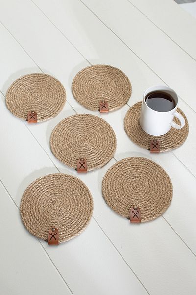 Homever Straw Coaster 6 Pieces 13cm - Natural Jute Rope Braid Candle Coaster Coffee Presentation Set Mug Coaster