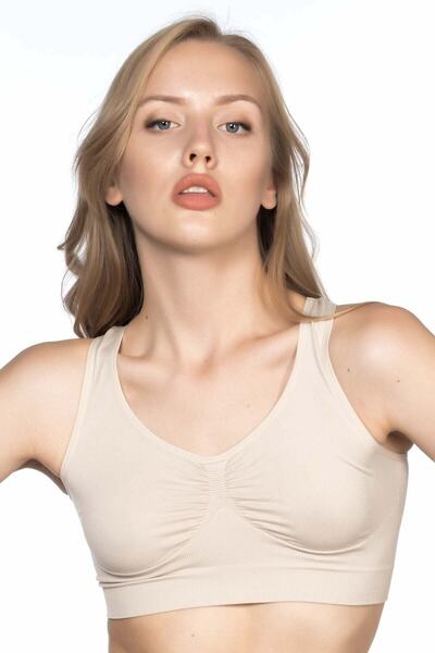 Emay Жіночий бежевий безшовний спортивний бюстгальтер нового сезону (1 шт., е...