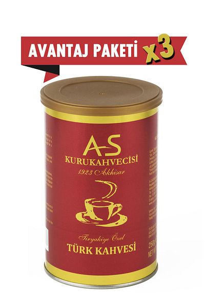 AS Kurukahvecisi Turkish Coffee 250 Gr. X 3 Pieces Tin Box