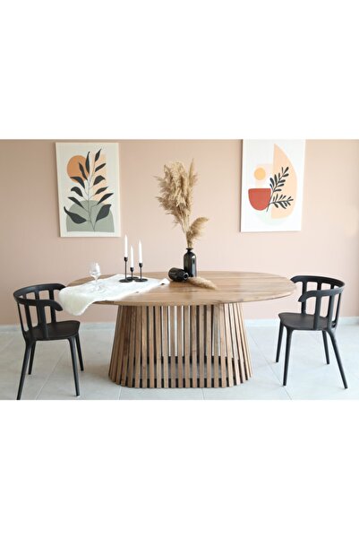 woodywood Yemek Masası Oval Ceviz Model Mutfak Masası Ofis Çalışma Toplantı M...