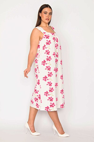 Şans Women's Large Size Colorful Cotton Fabric Floral Pattern Dress 65n30249