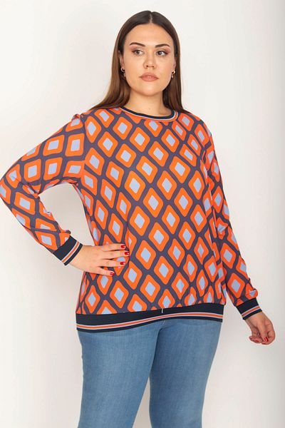 Şans Women's Large Size Colorful Ribbed Patterned Blouse 65n30266