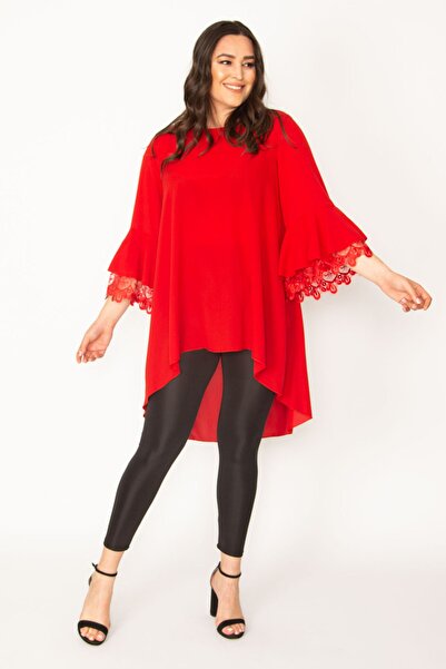 Şans Plus Size Tunic - Red - Relaxed fit