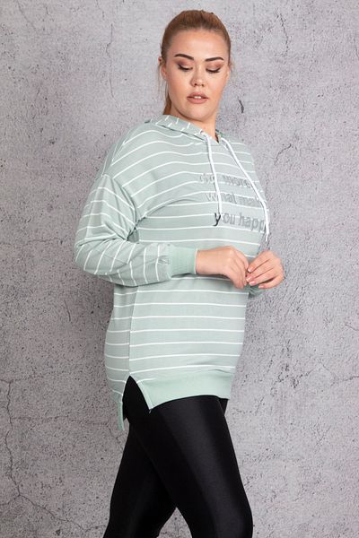 Şans Women's Large Size Green Hooded Sweatshirt 65n29702