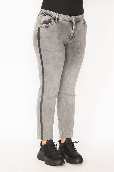 Şans Women's Large Size Smoked Wash Effect 5 Pocket Jeans 65n29867