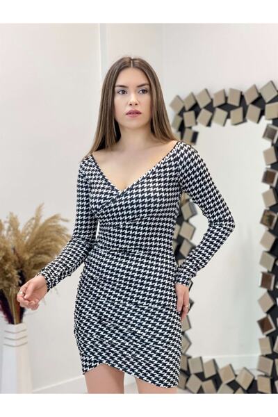 giyimmasalı Houndstooth Mini Dress Black