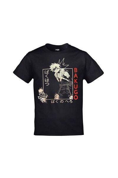 Orijin Tekstil My Hero Academia Bakugo Printed Unisex Black T-shirt