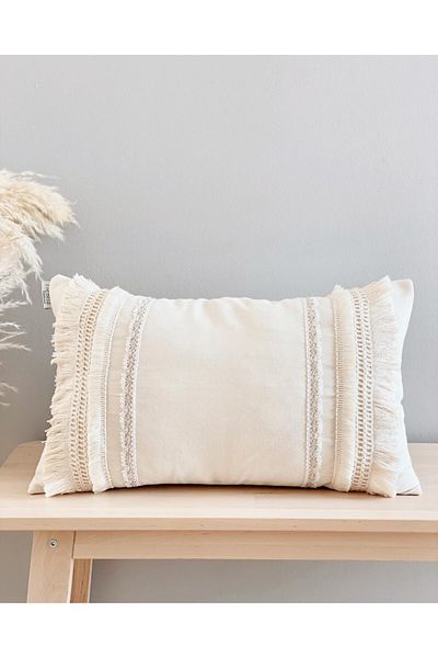 Hestia Home هيستيا هوم - غطاء وسادة مهدب ودانتيل 50x30 سم