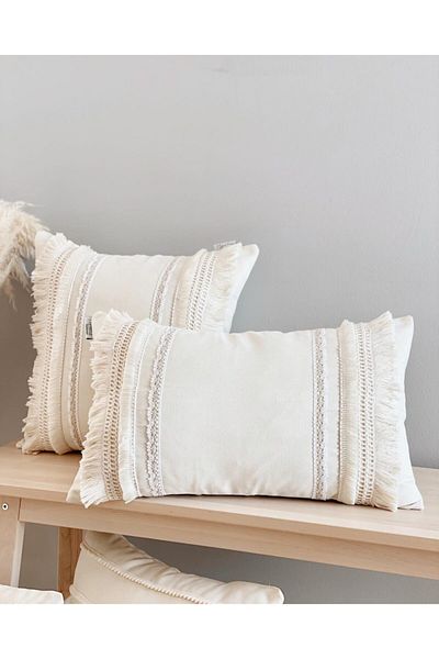 Hestia Home هيستيا هوم - غطاء وسادة مهدب ودانتيل 50x30 سم