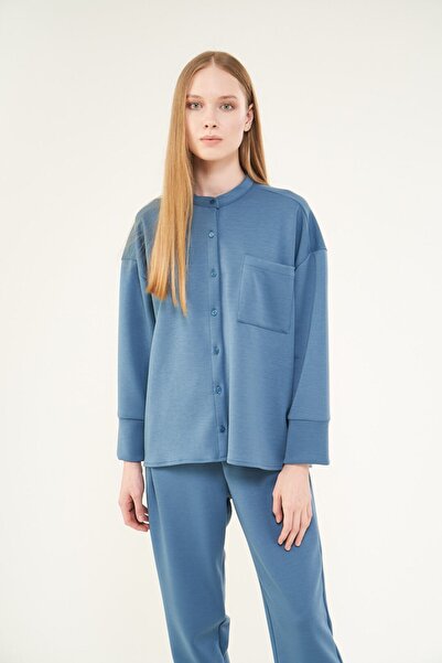 Mevra Cepli Gömlek Sweatshirt İndigo