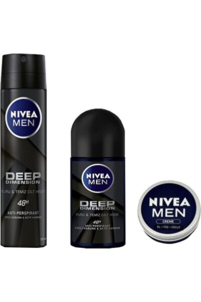 NIVEA Men Deep Dimension Sprey Deodorant 150ml +roll On 50ml +men Krem 30ml