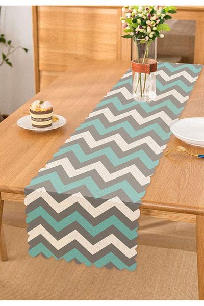 Realhomes Alergăr decorativ cu imprimare digitală cu model în zig-zag, gri turcoaz