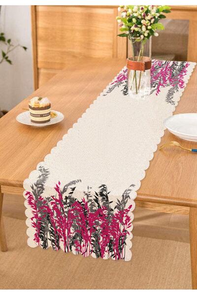 Realhomes Alergăr cu imprimeu floral gri și fucsia pe fundal alb