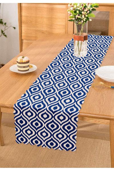 Realhomes Alergăr imprimat digital cu model Ikat, cu design special, albastru