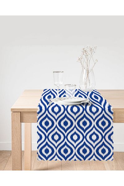 Realhomes Alergăr imprimat digital cu model Ikat, cu design special, albastru