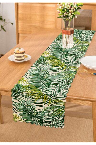 Realhomes Yeşil Palmiye Yaprakları Özel Tasarımlı Dekoratif Runner