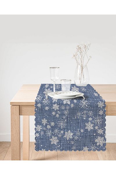 Realhomes Alergăr cu design personalizat cu imprimeu fulgi de zăpadă pe podea din denim