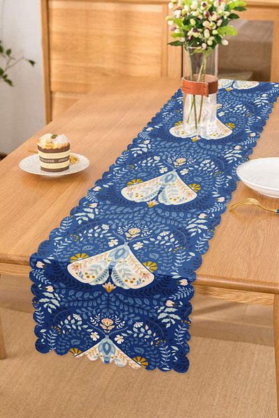 Realhomes Blue Backdrop Butterfly & Flower Special Design Digital Printed Modern Runner