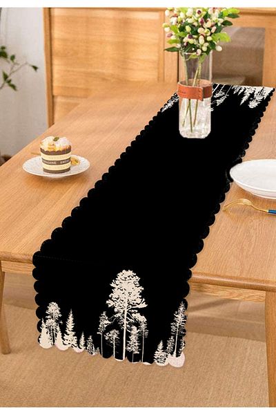 Realhomes Alergăr decorativ cu design de copac negru pe fundal negru