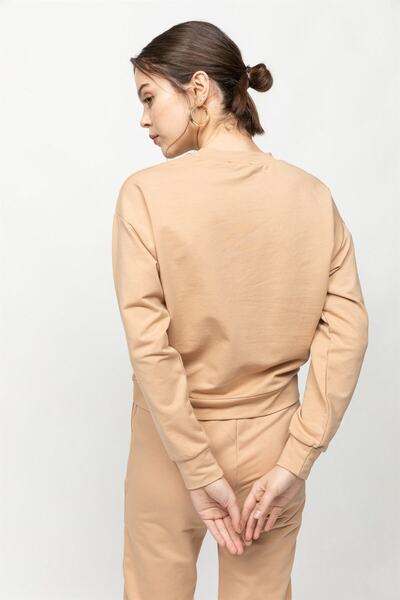 Volanlı Hanorac Camel cu guler rotund