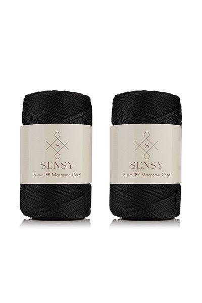 SENSY Premium Polyester Macrame Rope 5 Mm Pp Cord Set of 2 Black, Jumbo Rope, Macrame, Charger, Bag Rope