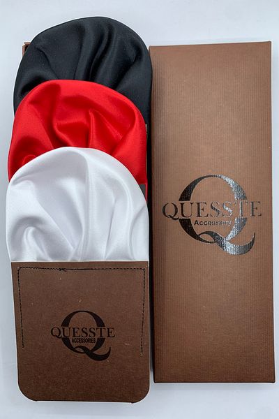 Quesste Accessory Men's Set of 3 Red White Black - Ready-made Folded Pocket Collar Handkerchief Dress Set