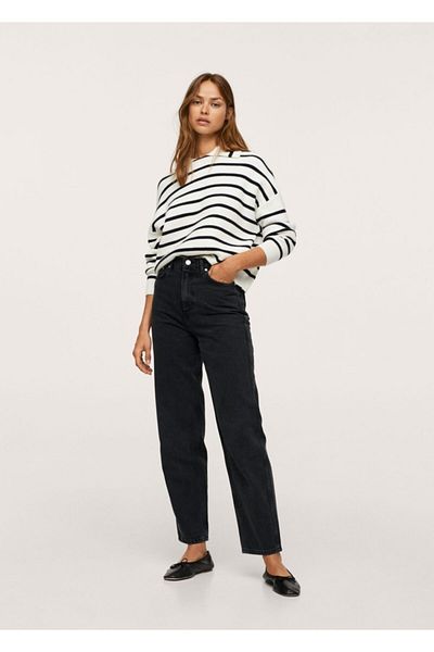 MANGO Woman Blugi conici cu talie înaltă din denim negru de damă