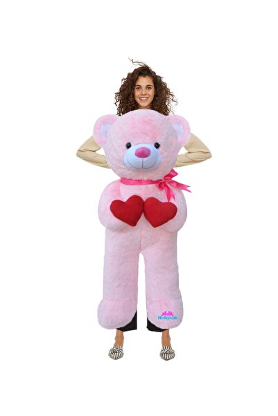 hediyecik 130 Cm Çift Kalp Tutan Sevimli Peluş Büyük Boy Ayıcık Pembe
