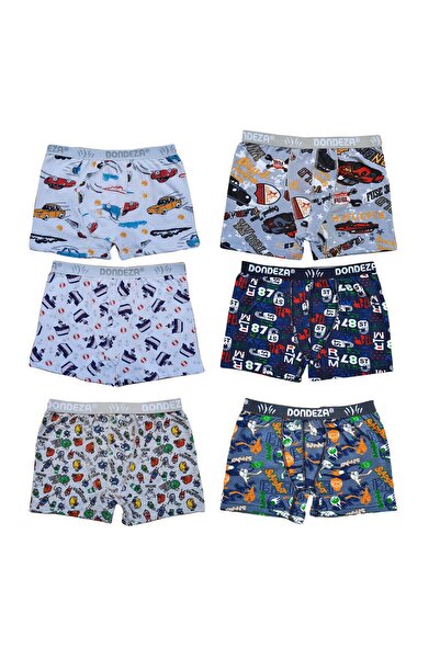 Dondeza Tutku 6lı Erkek Çocuk Renkli Desenli Boxer Külot Çocuk Baksır