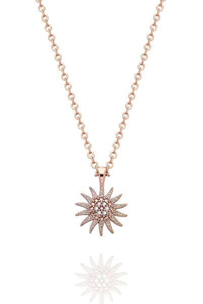 Bilsen Store 925 Ayar Gümüş Zincirli Rose Kaplama Güneş Model Kolye