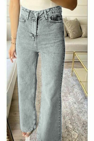 Trn JNS Blugi cu talie super înaltă Lycra Ash Grey Pantaloni Palazzo 2 - Efect de spălare a zăpezii