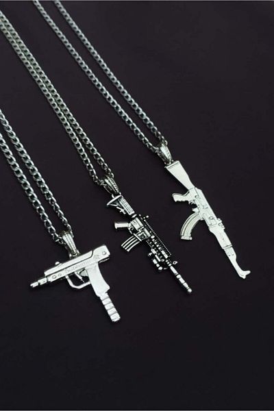The Collection 3-Piece Gun Keleş Uzi M4 Men's Necklace Set