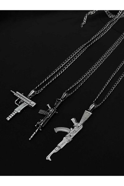 The Collection 3-Piece Gun Keleş Uzi M4 Men's Necklace Set