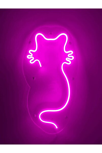 dekoraven Kedi Neon Led Duvar Yazısı Dekoratif Işıklı Gece Lambası Duvar Süsü