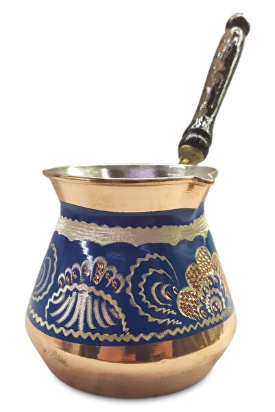 Genel Markalar Özel Erzincan El Işlemeli Bakır Cezve Büyük Boy Mavi