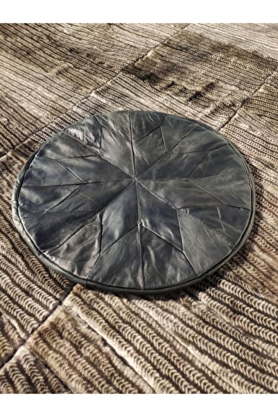 DERİHOME Siyah Hakiki Deri El Yapımı Puf - Minder