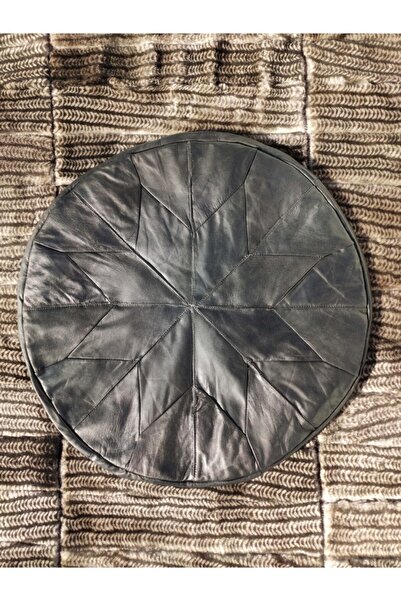 DERİHOME Siyah Hakiki Deri El Yapımı Puf - Minder