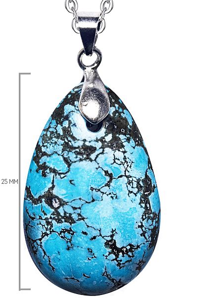 Tesbih Atölyesi Certified Oval Model Natural Real Turquoise Stone Necklace (IRAN)