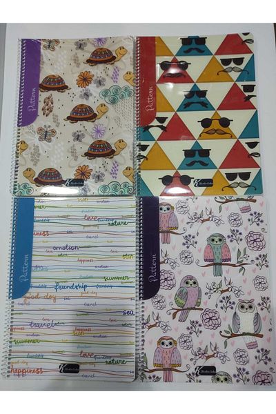 KESKİN COLOR 4-Piece Patterned Spiral Notebook PP Cover 80 Sheets Checkered