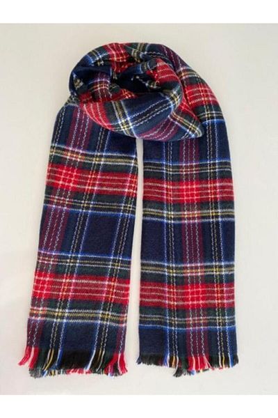 çiğdem eşarp Unisex Navy Blue Scottish Pattern Soft Textured Scarf Iskocw1