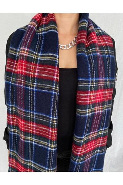 çiğdem eşarp Unisex Navy Blue Scottish Pattern Soft Textured Scarf Iskocw1
