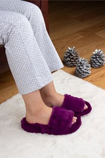 Akınal Bella Kadın Kışlık Önü Açık Ev Terliği Mor